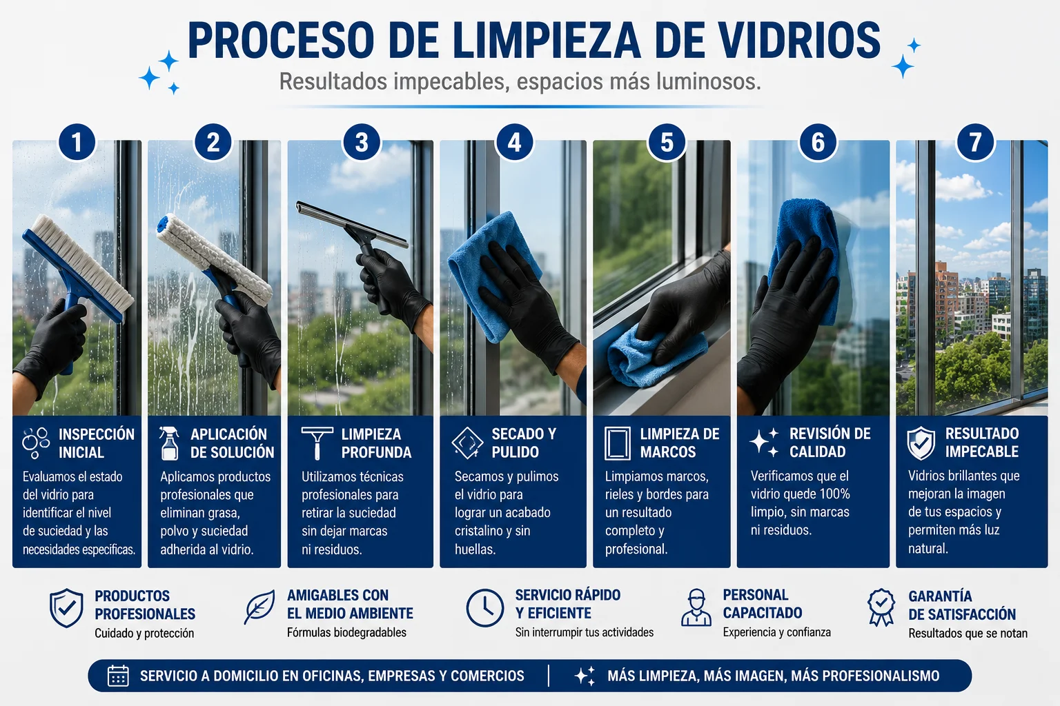 Proceso profesional de limpieza de vidrios